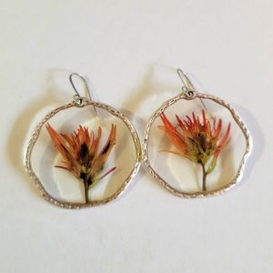Indian Paintbrush Epoxy Silver Earrings